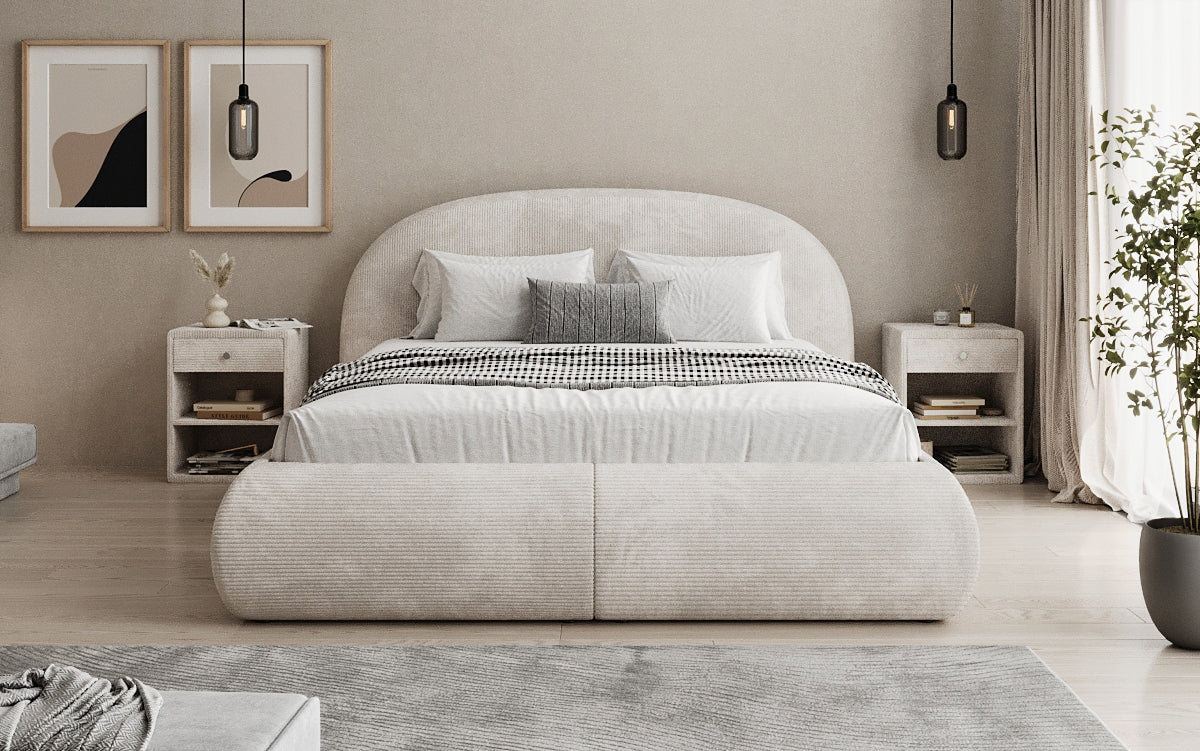 Designer upholstered bed Loop in Corduroy with storage space