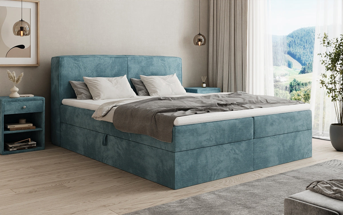 Box spring bed Marea in Corduroy with storage space