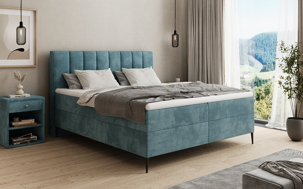 Lucca box spring bed in Corduroy with storage and legs