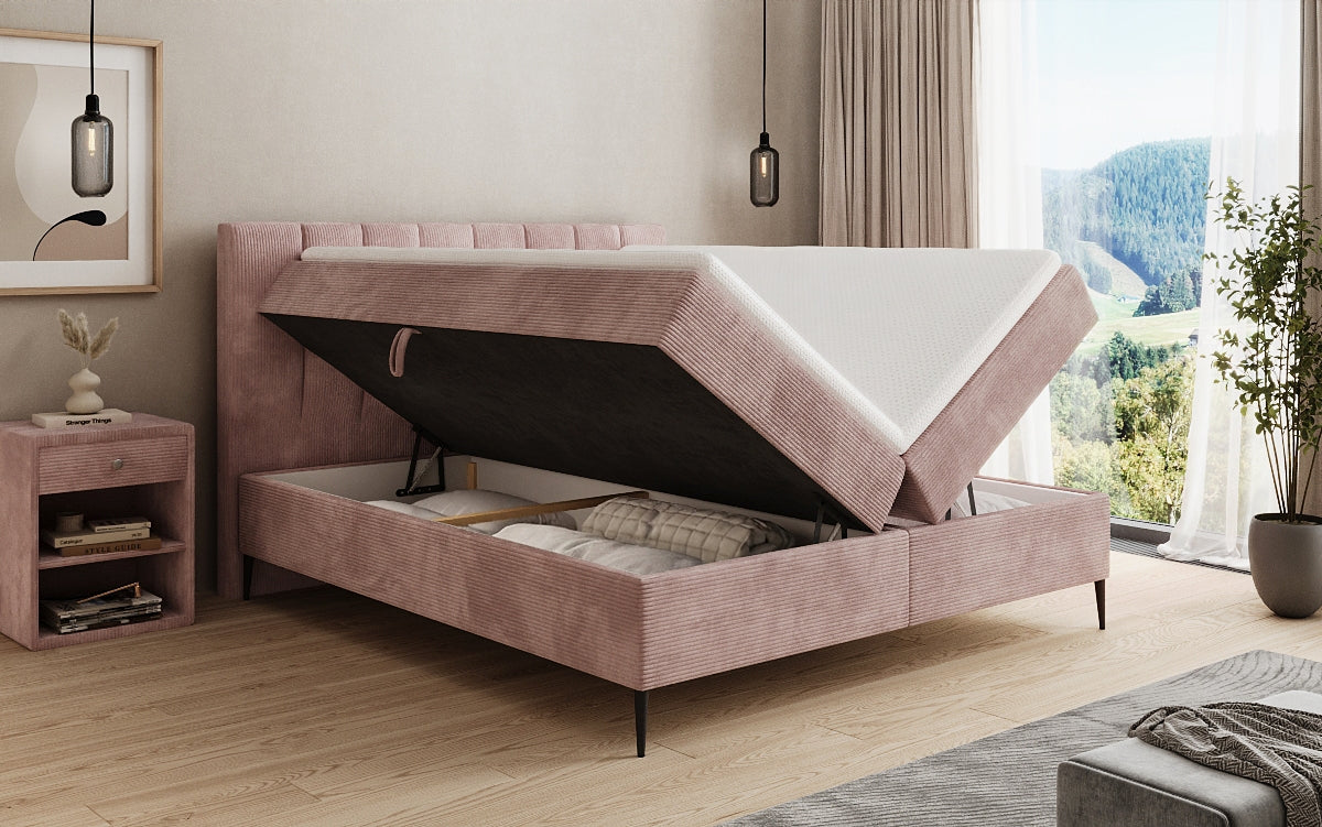 Lucca box spring bed in Corduroy with storage and legs