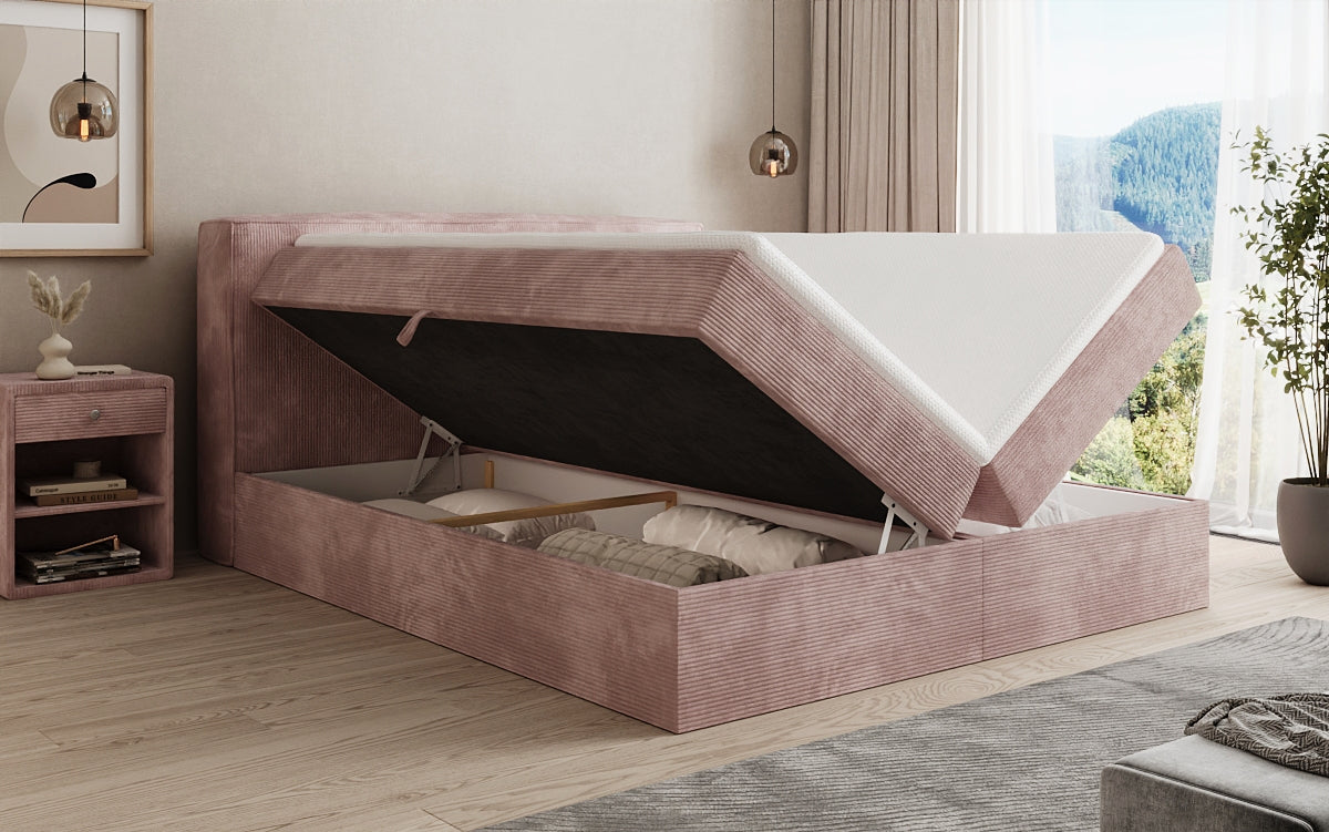 Box spring bed Marea in Corduroy with storage space