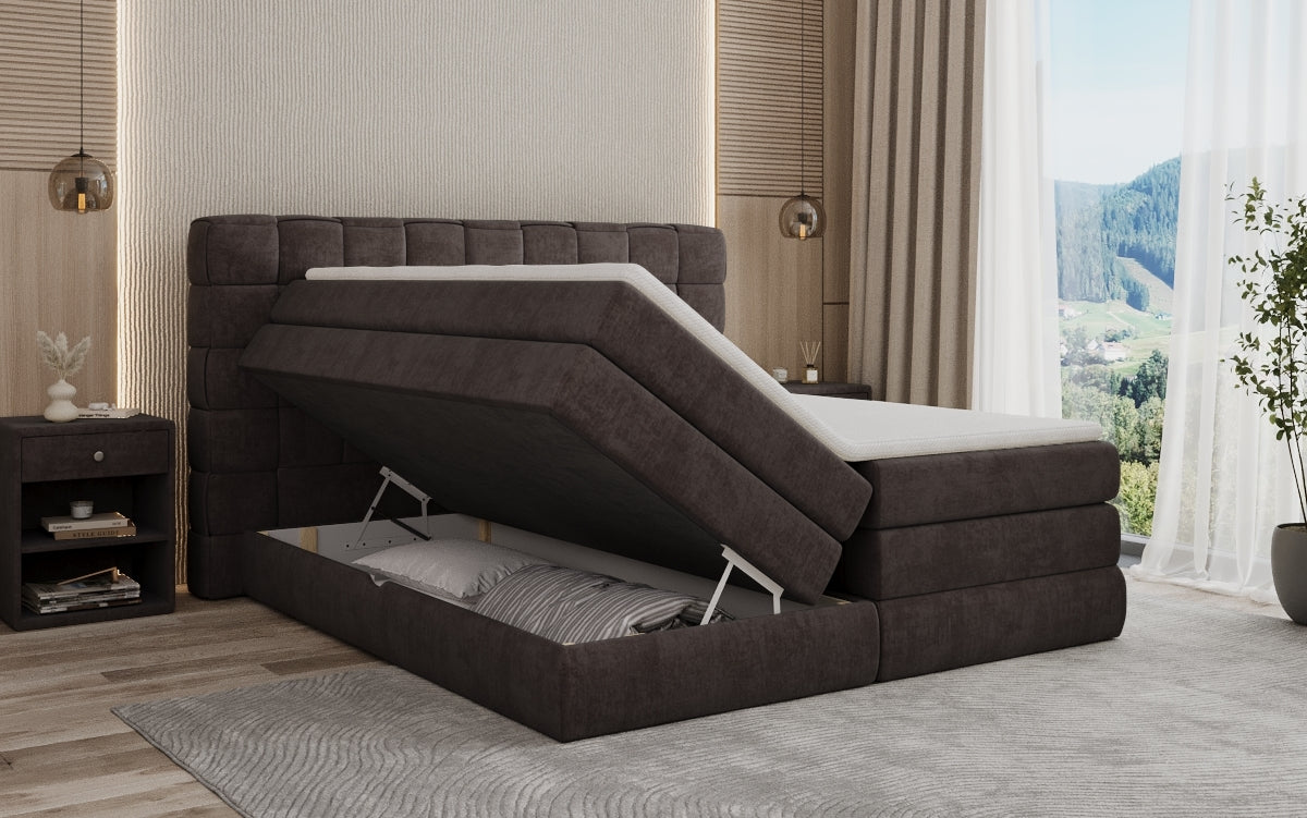 Trama box spring bed with storage in velvet