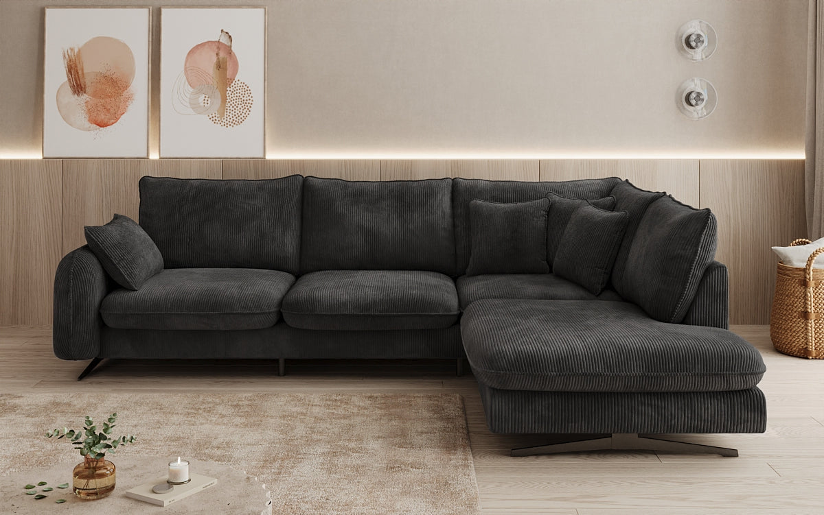 Designer corner sofa Laguna with metal feet in Corduroy