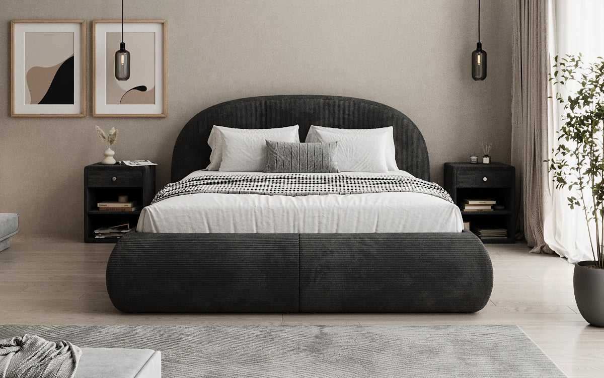 Designer upholstered bed Loop in Corduroy with storage space