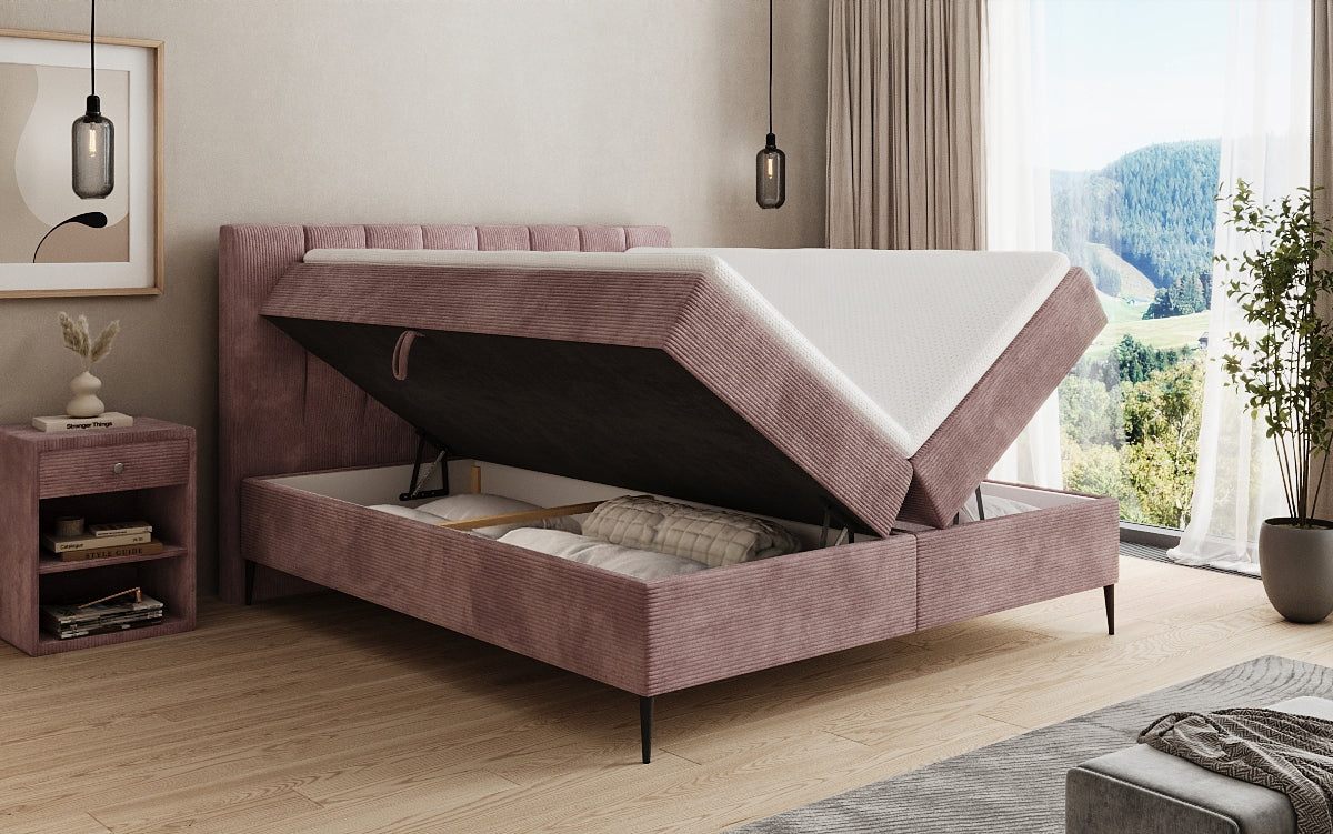 Lucca box spring bed in Corduroy with storage and legs
