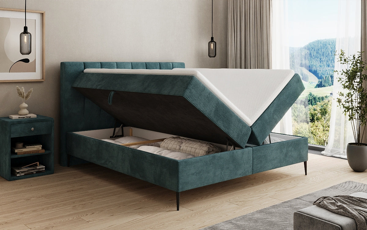 Lucca box spring bed in Corduroy with storage and legs