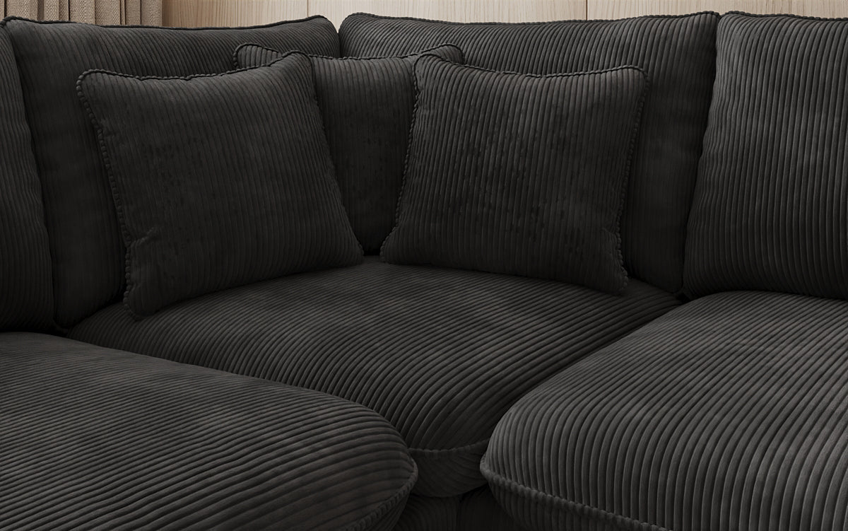 Designer corner sofa Laguna with metal feet in Corduroy