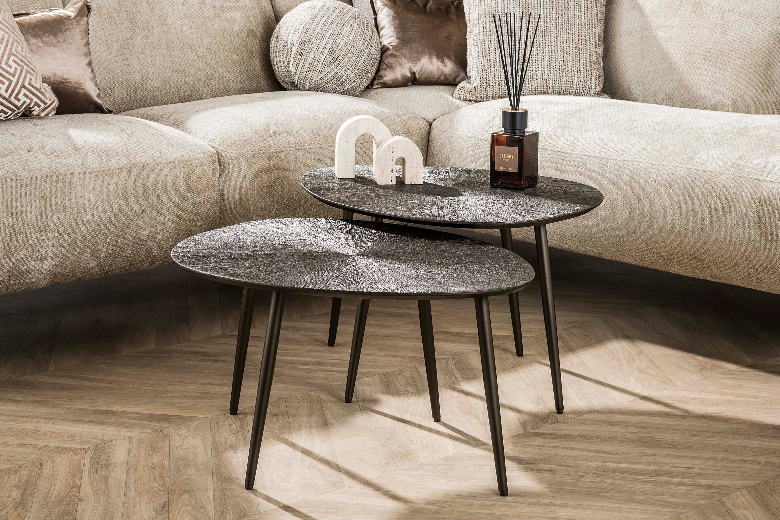 Couchtisch Arivon - 2er Set mit Ray Metal-Finish in warmen Braunbronzeton