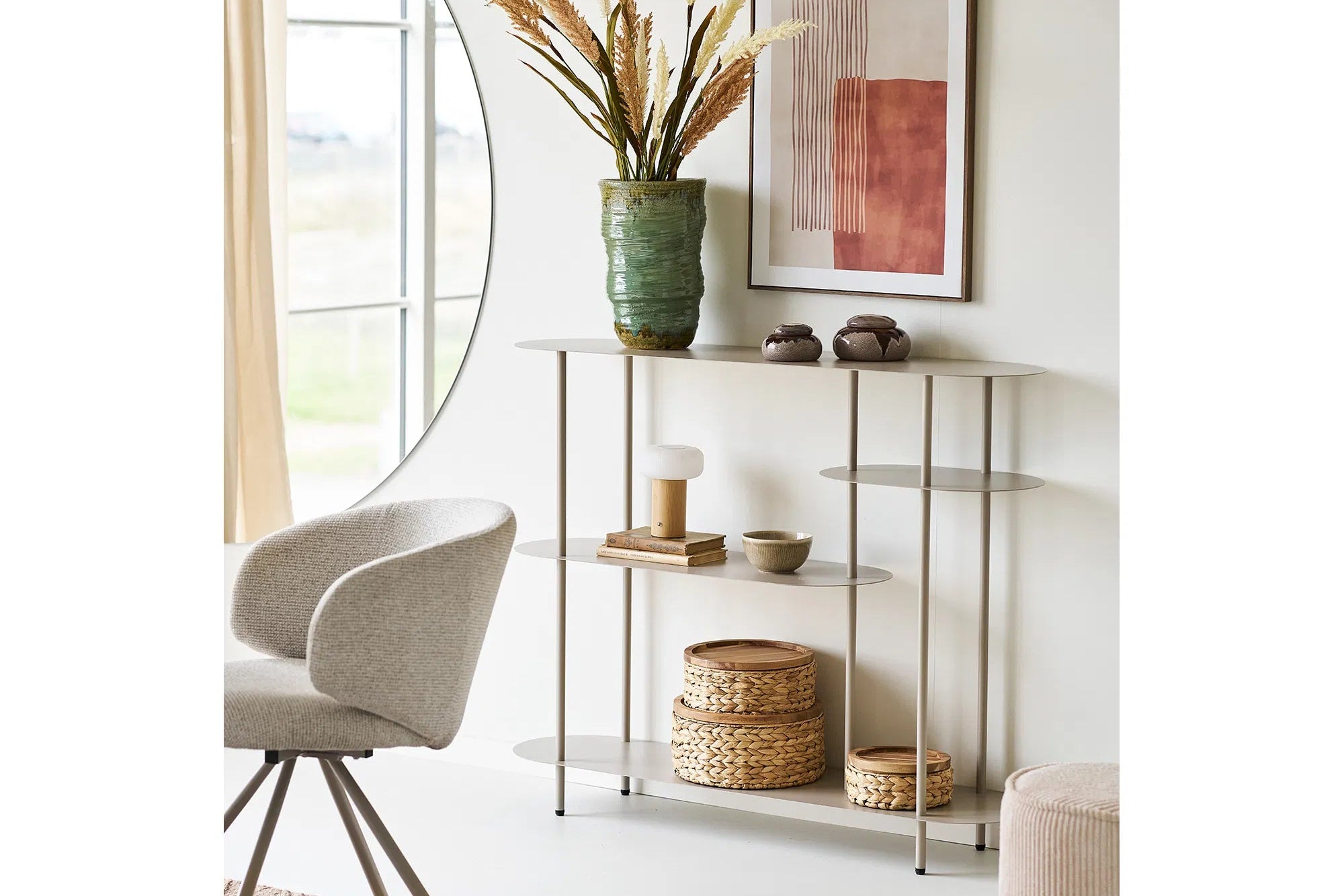 Osmira Freestanding Shelf – made of metal in sand color