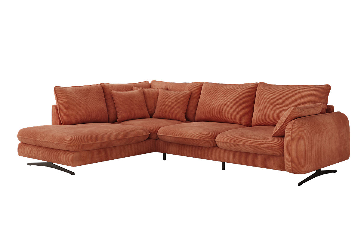 Designer corner sofa Laguna with metal feet in Corduroy