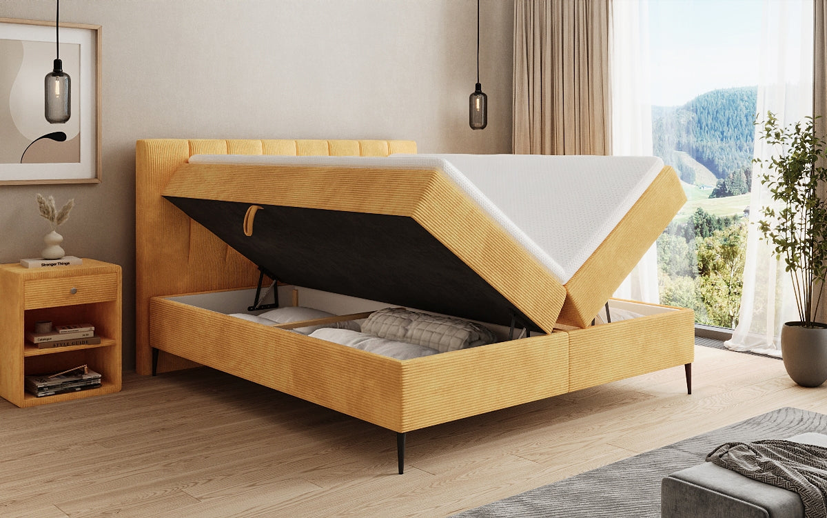Lucca box spring bed in Corduroy with storage and legs