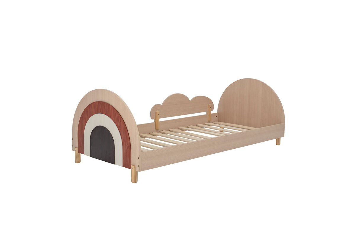 Children's Bed Jalmin – Wood Effect with Rainbow Design & Removable Side Support