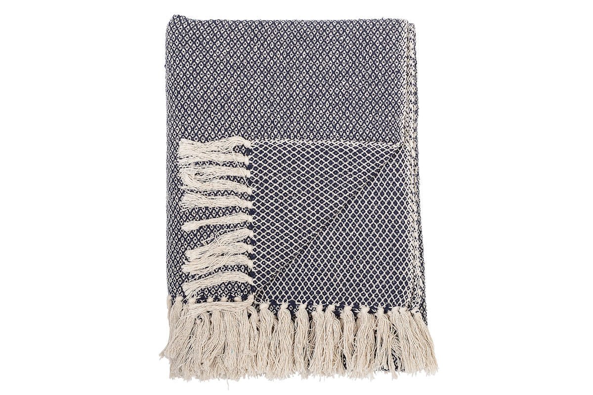 Überwurfdecke Tula  – Blau, aus recycelter Baumwolle