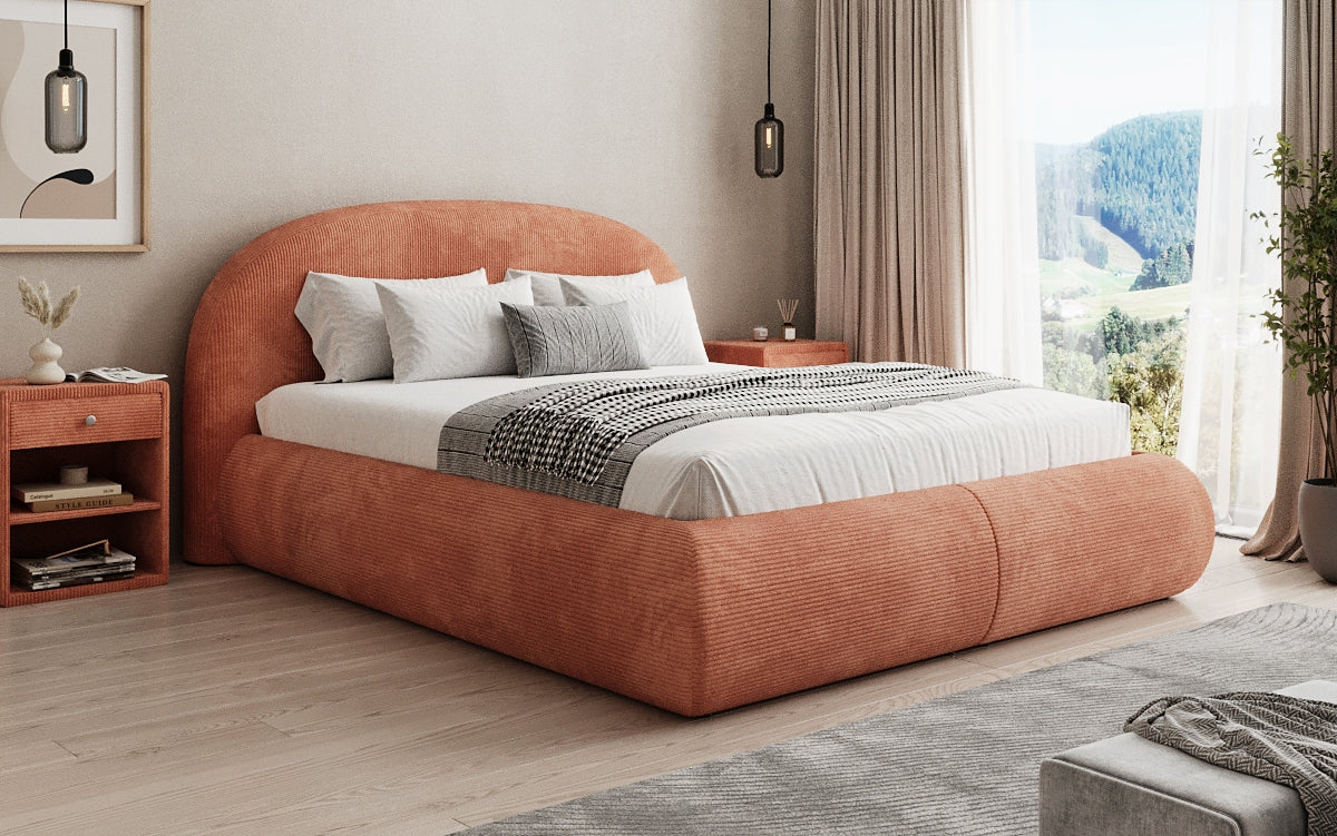 Designer upholstered bed Loop in Corduroy with storage space