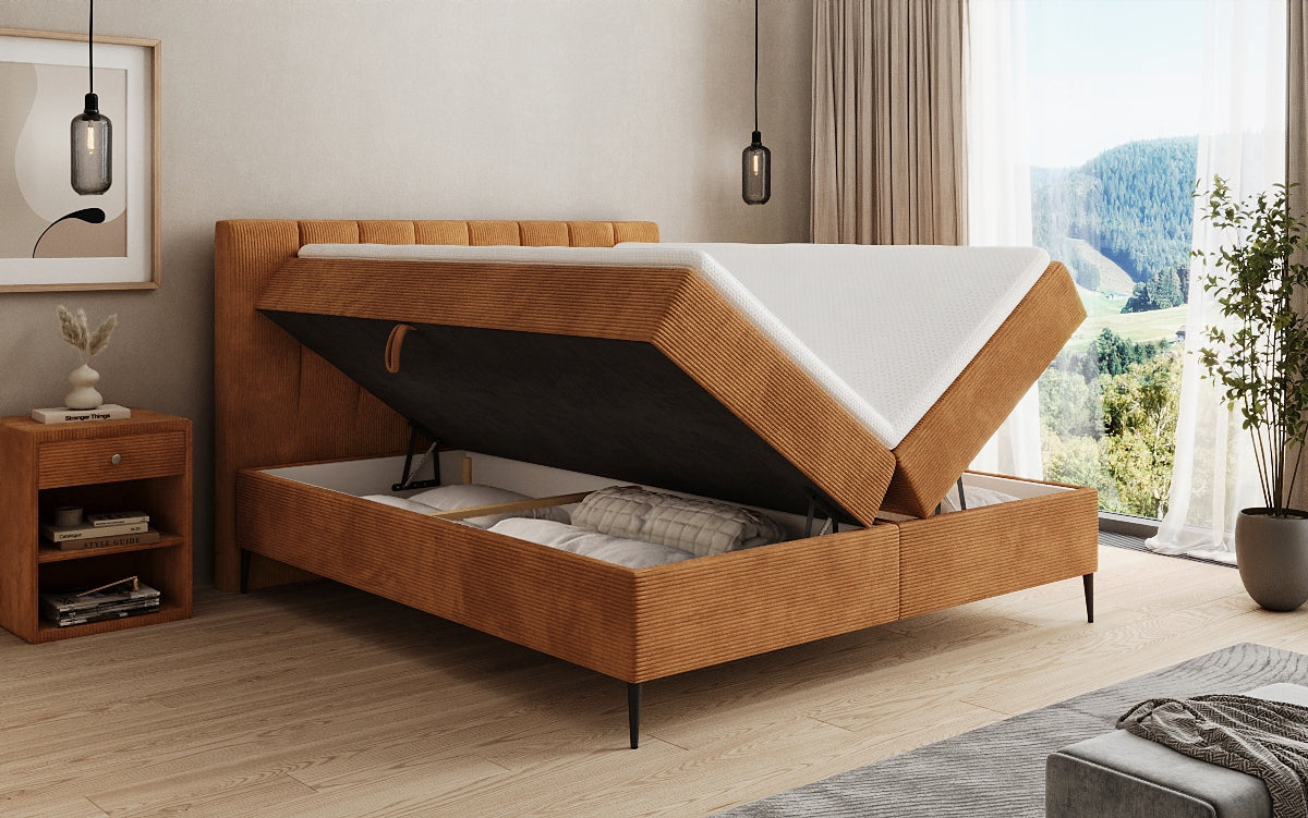 Lucca box spring bed in Corduroy with storage and legs