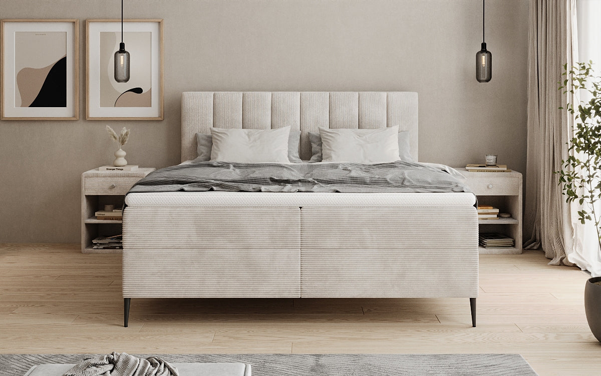 Lucca box spring bed in Corduroy with storage and legs
