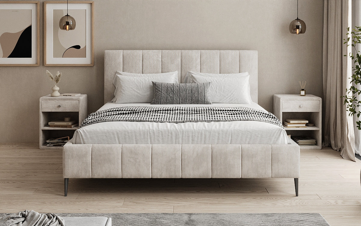 Designer upholstered bed Astrid in Corduroy with storage space