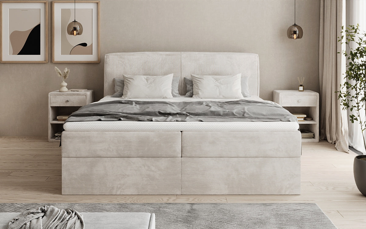 Box spring bed Marea in Corduroy with storage space