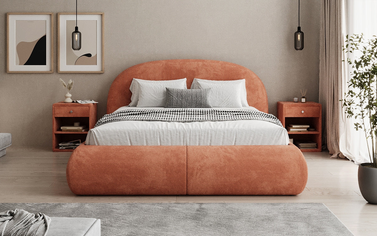 Designer upholstered bed Loop in Corduroy with storage space