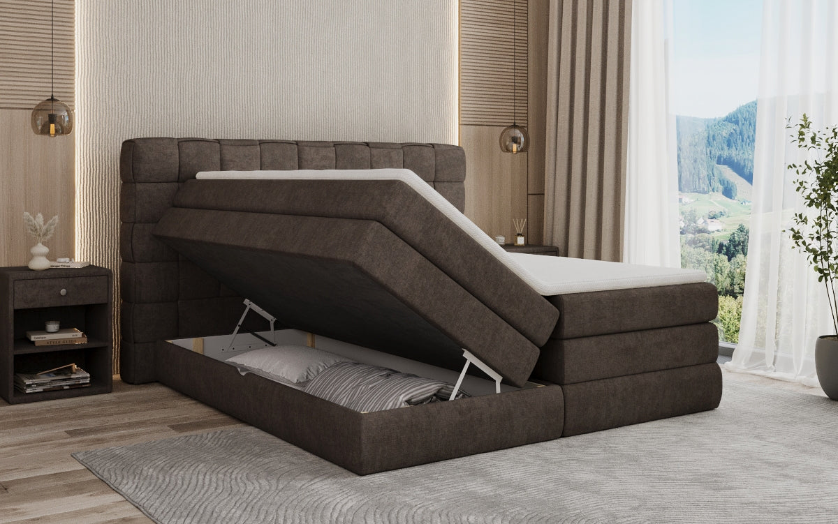 Trama box spring bed with storage in fabric