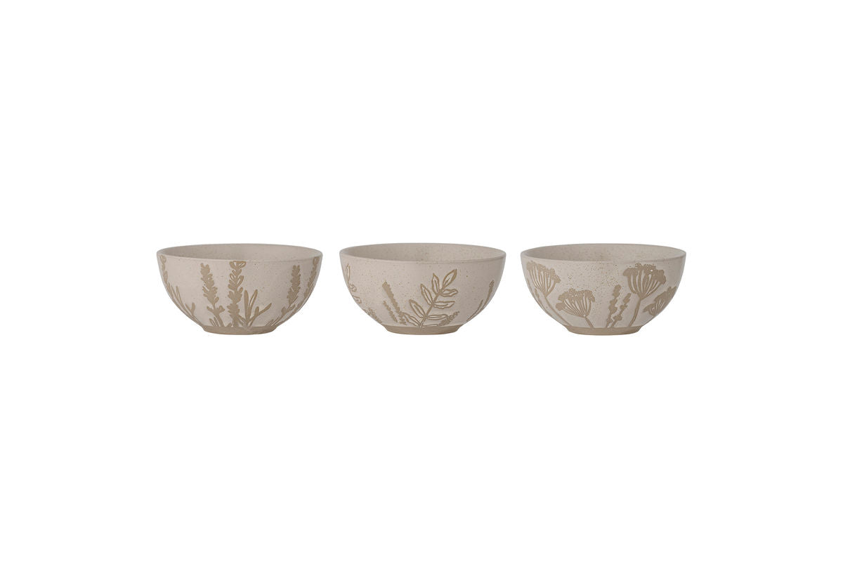 Florina Bowl Set – Stoneware with Floral Decor (3-piece)