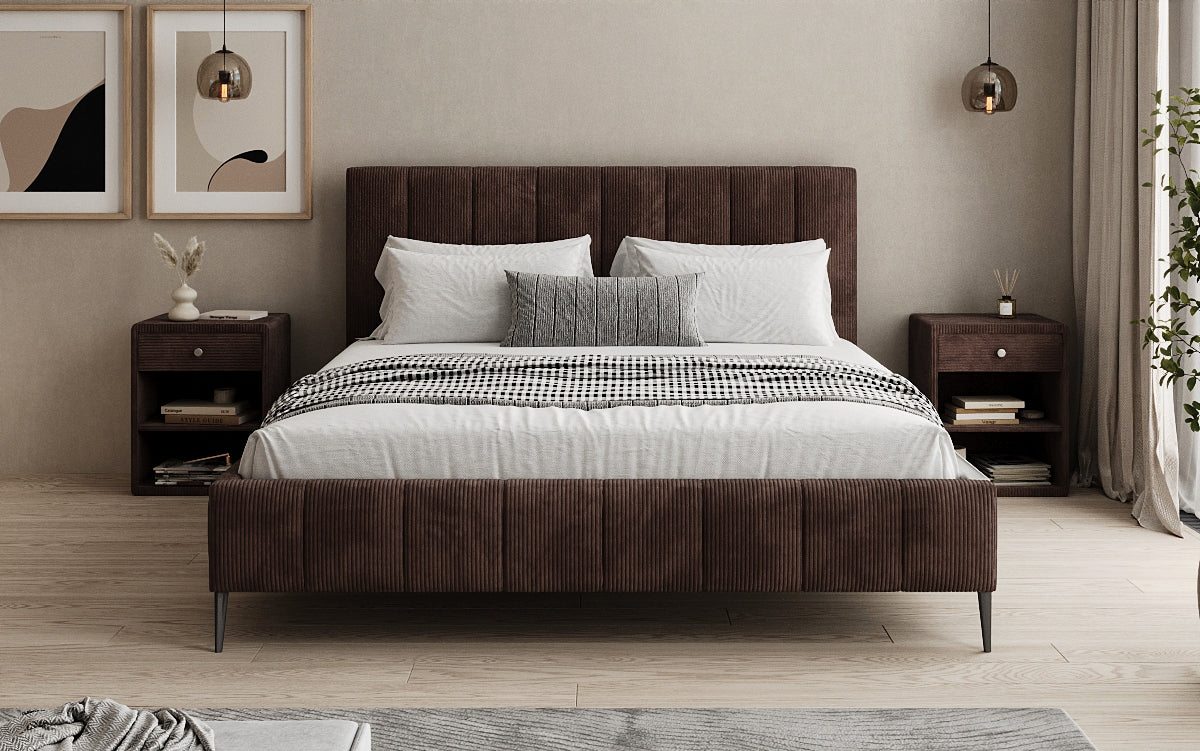 Designer upholstered bed Astrid in Corduroy with storage space