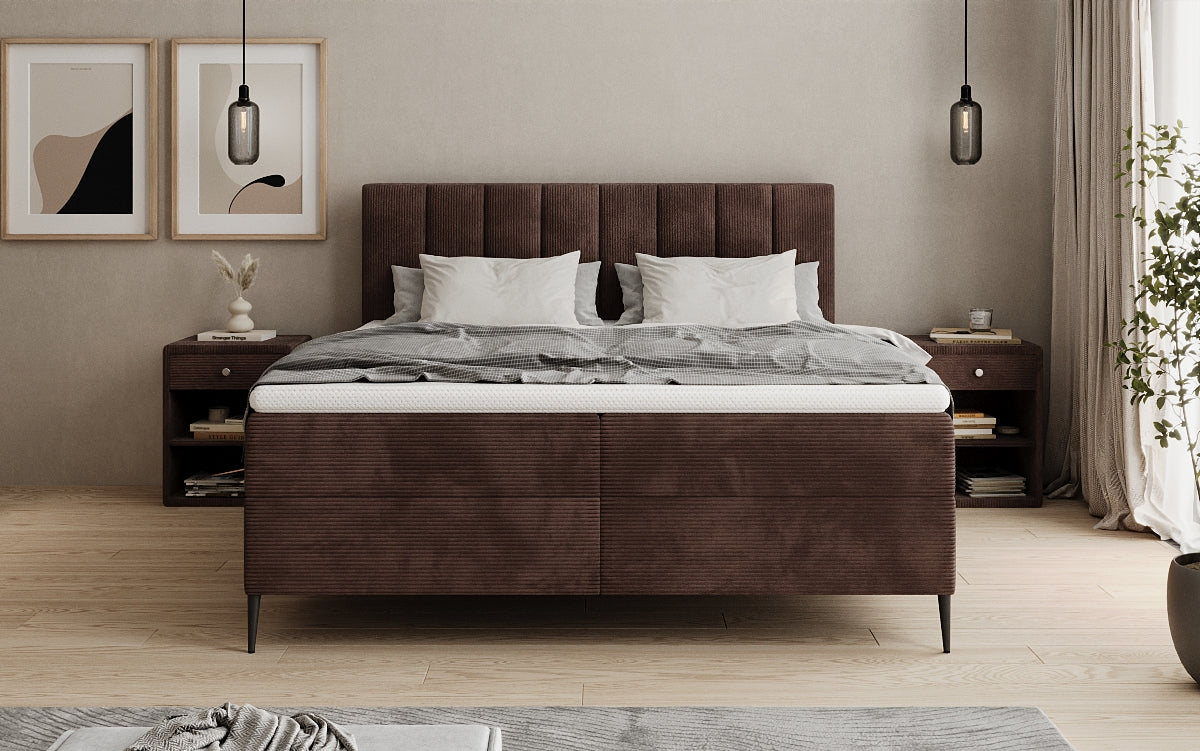 Lucca box spring bed in Corduroy with storage and legs
