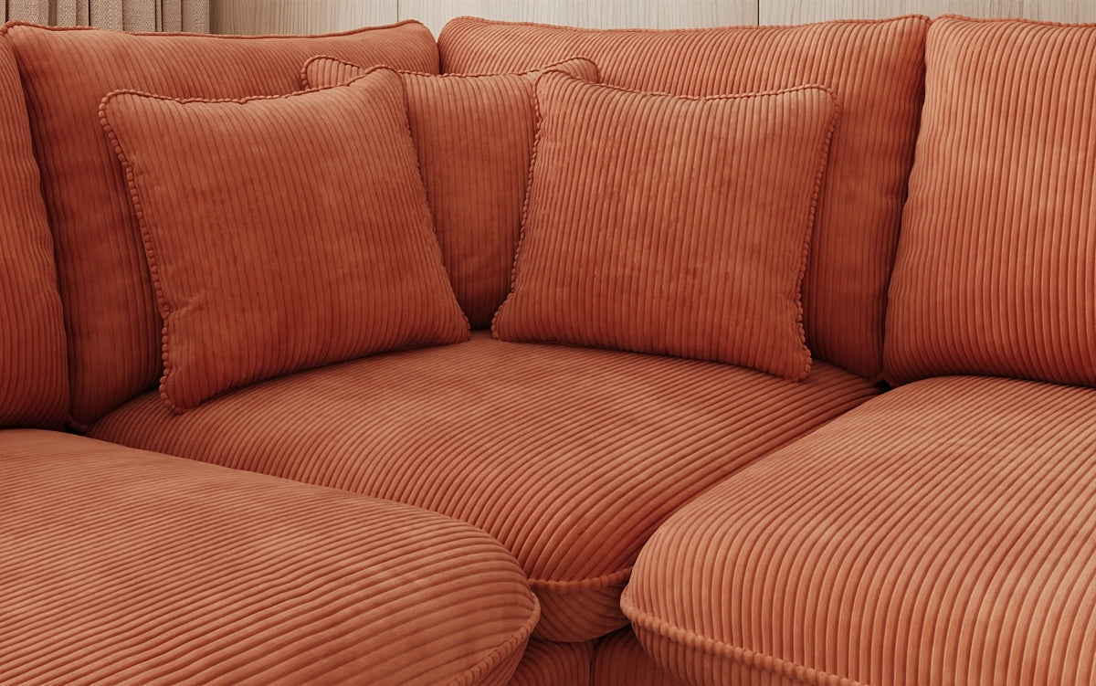 Designer corner sofa Laguna with metal feet in Corduroy