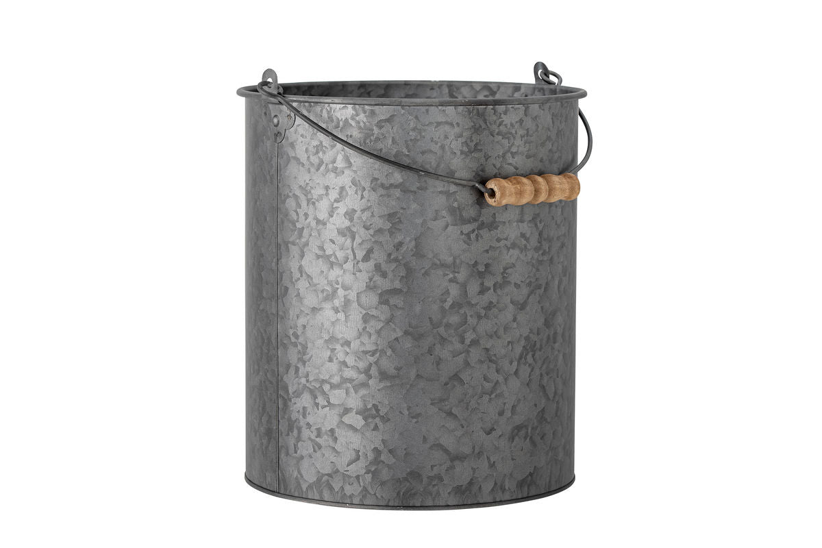Metal Bucket Borås – Galvanized Design in Gray with Wooden Handle
