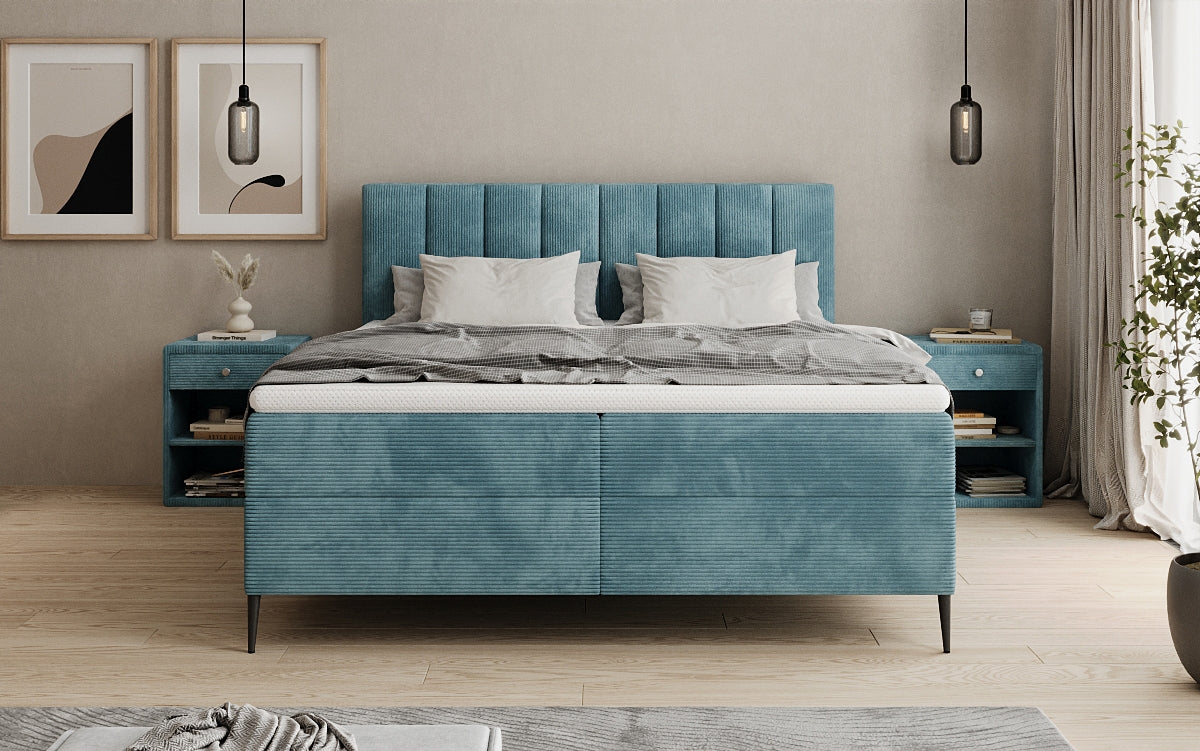 Lucca box spring bed in Corduroy with storage and legs