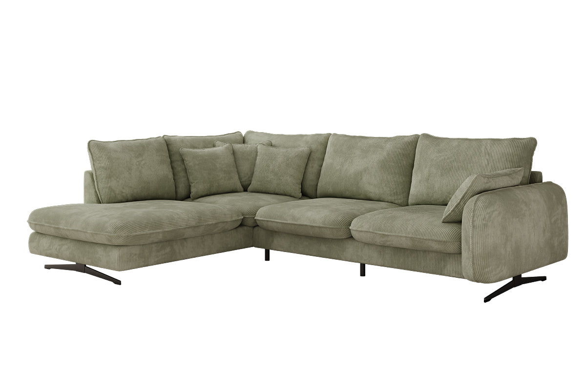 Designer corner sofa Laguna with metal feet in Corduroy