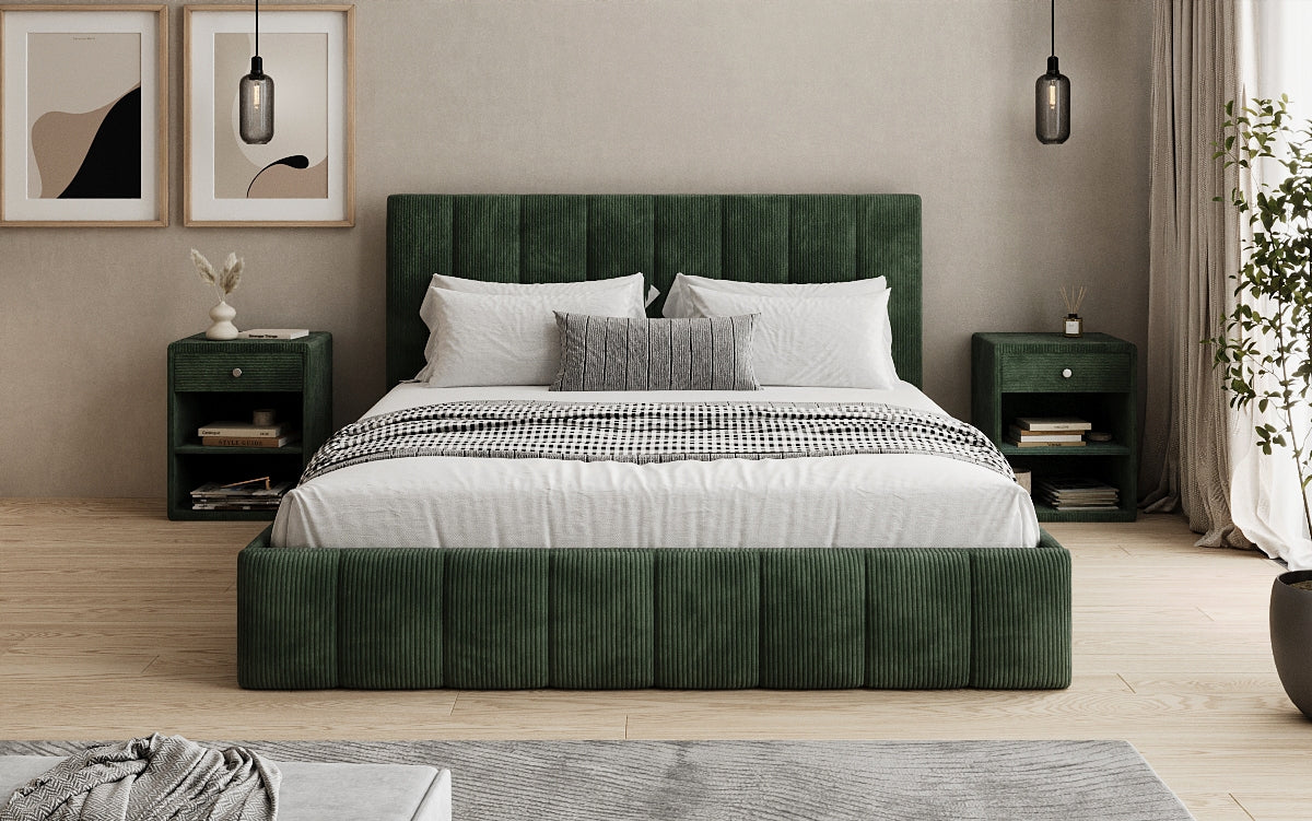 Designer upholstered bed Mila in Corduroy with storage