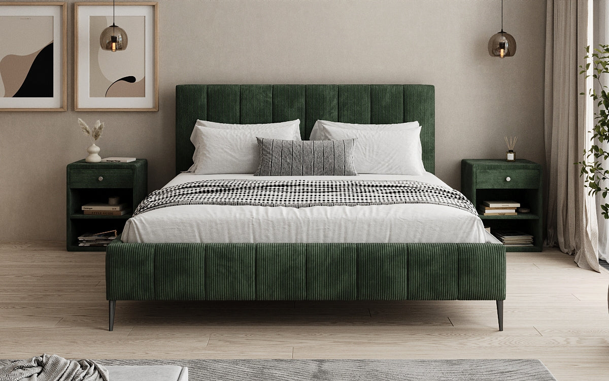 Designer upholstered bed Astrid in Corduroy with storage space