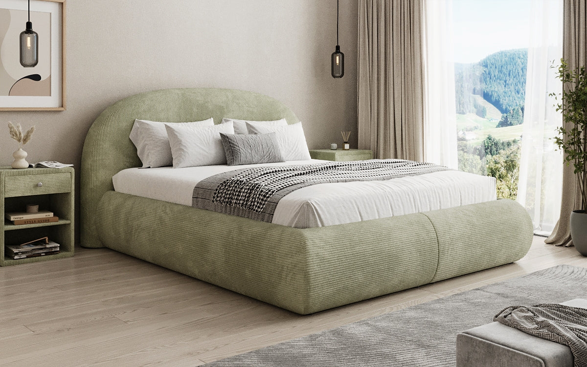 Designer upholstered bed Loop in Corduroy with storage space