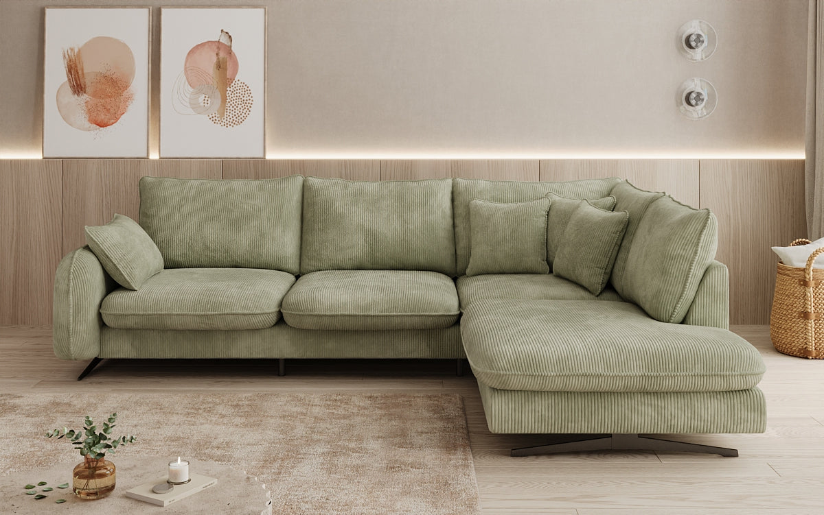 Designer corner sofa Laguna with metal feet in Corduroy