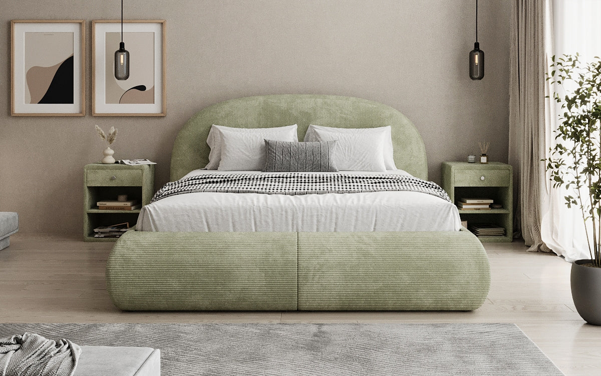 Designer upholstered bed Loop in Corduroy with storage space