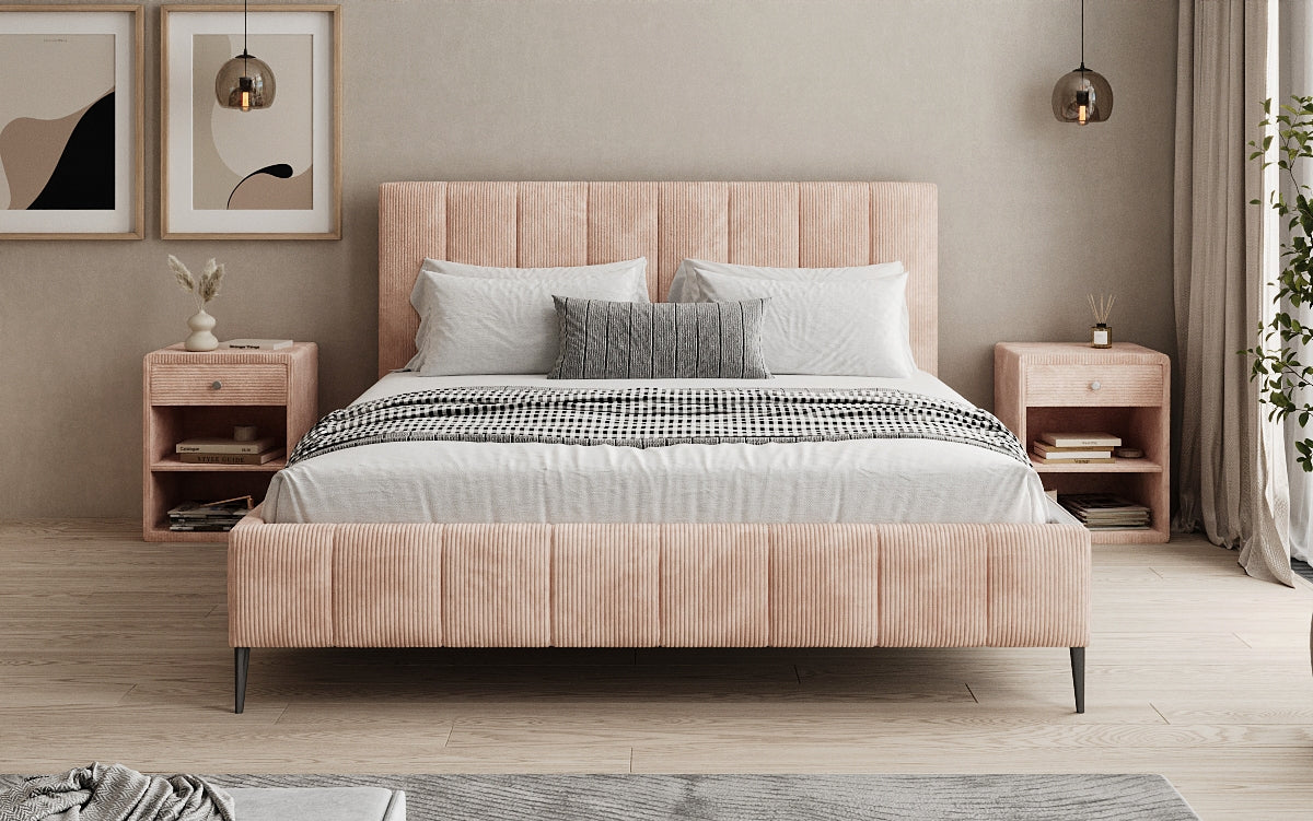 Designer upholstered bed Astrid in Corduroy with storage space