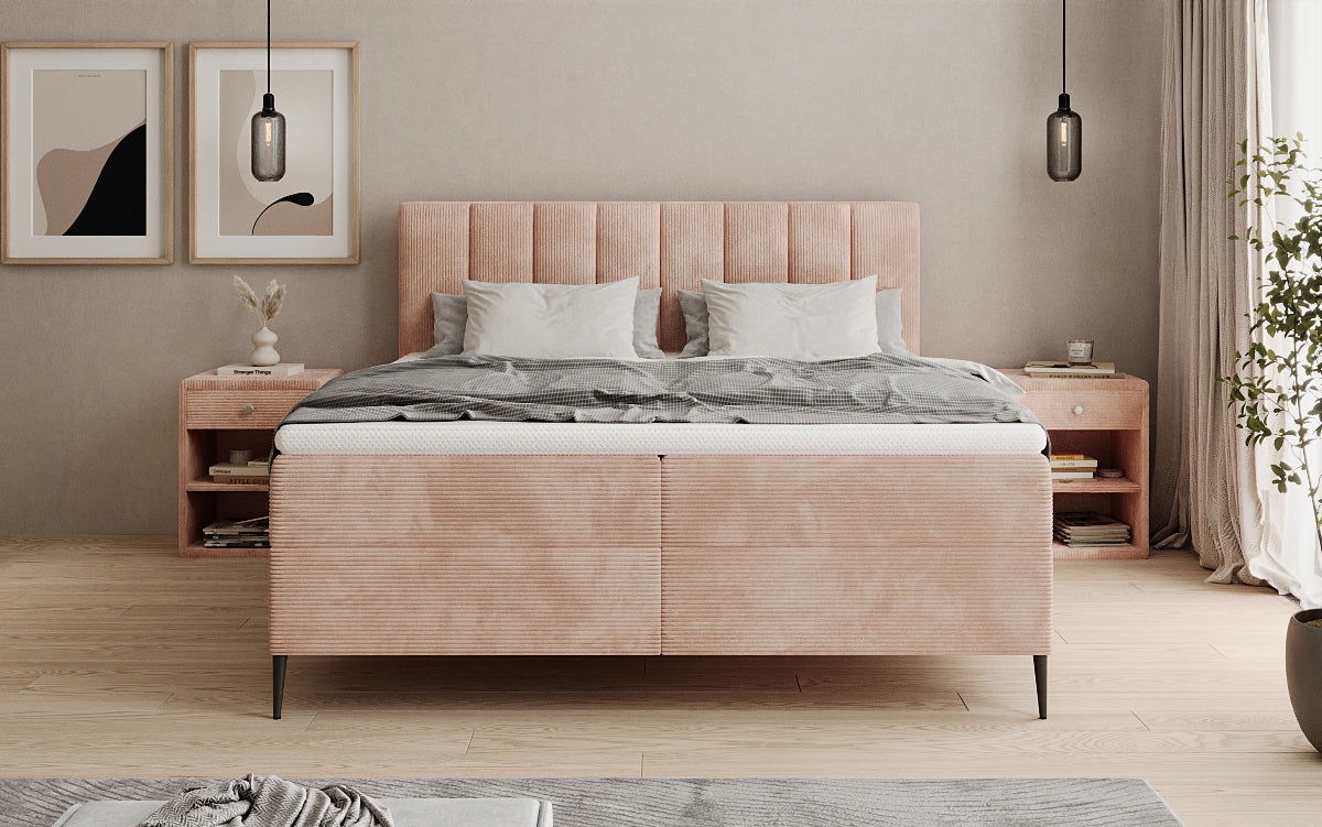 Lucca box spring bed in Corduroy with storage and legs