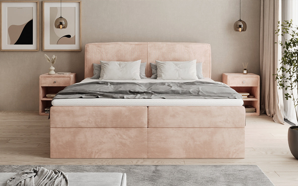 Box spring bed Marea in Corduroy with storage space