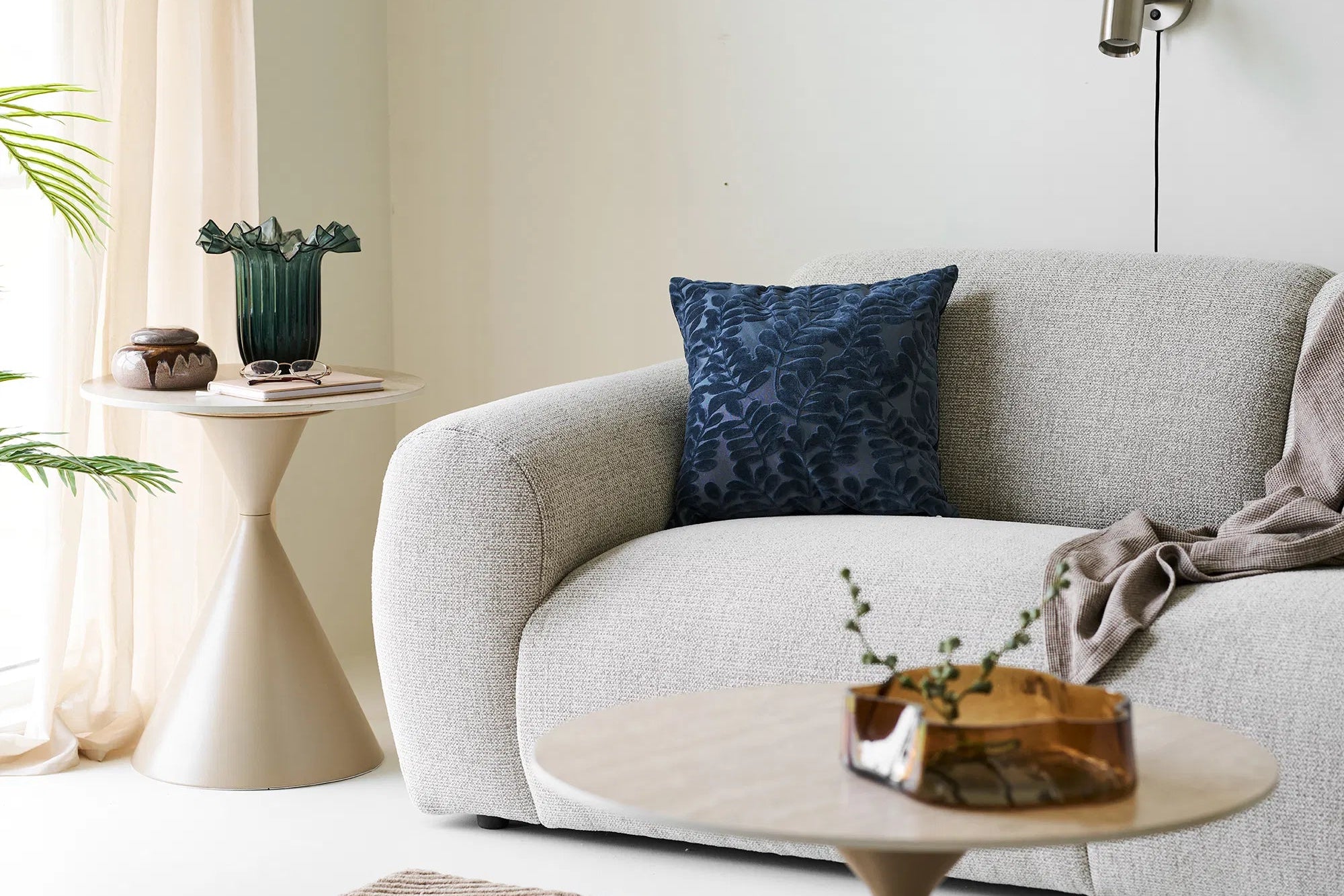 Decorative Pillow Brunvella – with Floral Relief Pattern in Blue