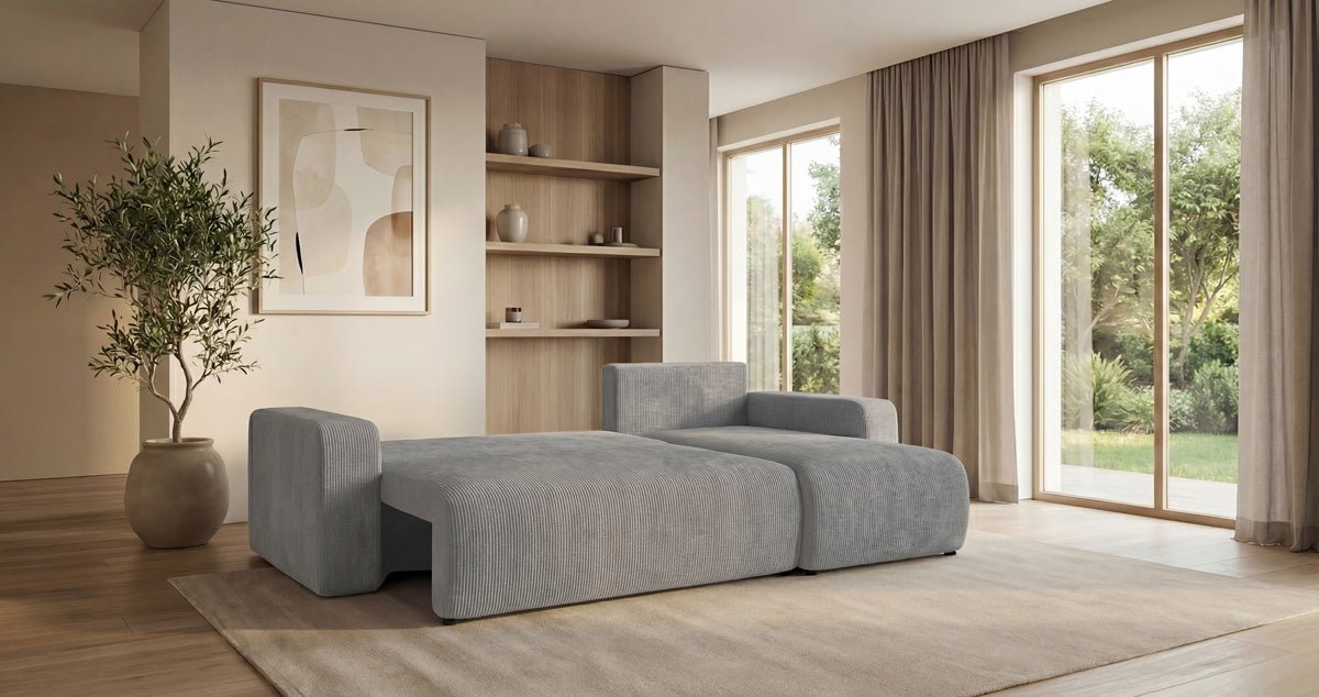 Designer Sofa Calva mit Schlaf- und Klappfunktion in Cord