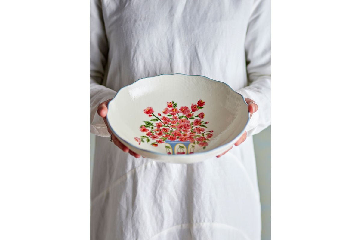 Bowl Avenza – white stoneware with flowers