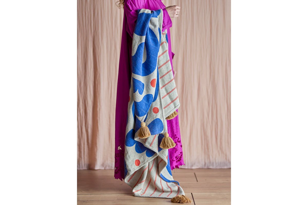 Kiral Throw Blanket - Blue, made from recycled cotton