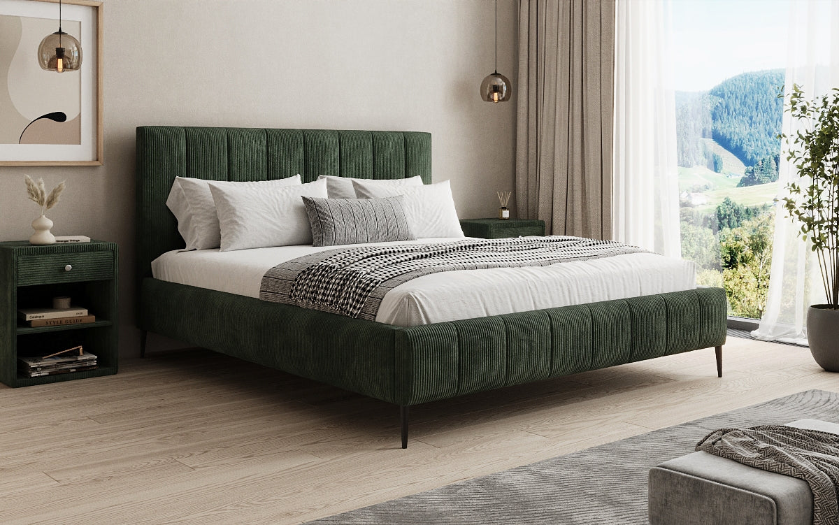 Designer upholstered bed Astrid in Corduroy with storage space