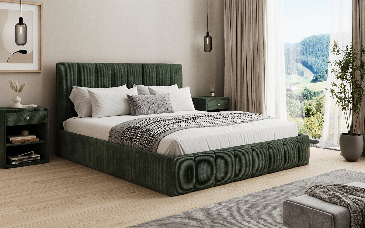 Designer upholstered bed Mila in Corduroy with storage