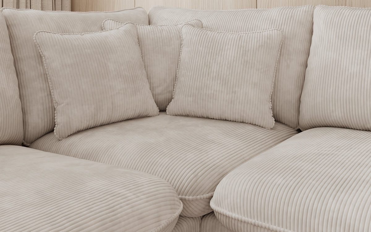 Designer corner sofa Laguna with metal feet in Corduroy