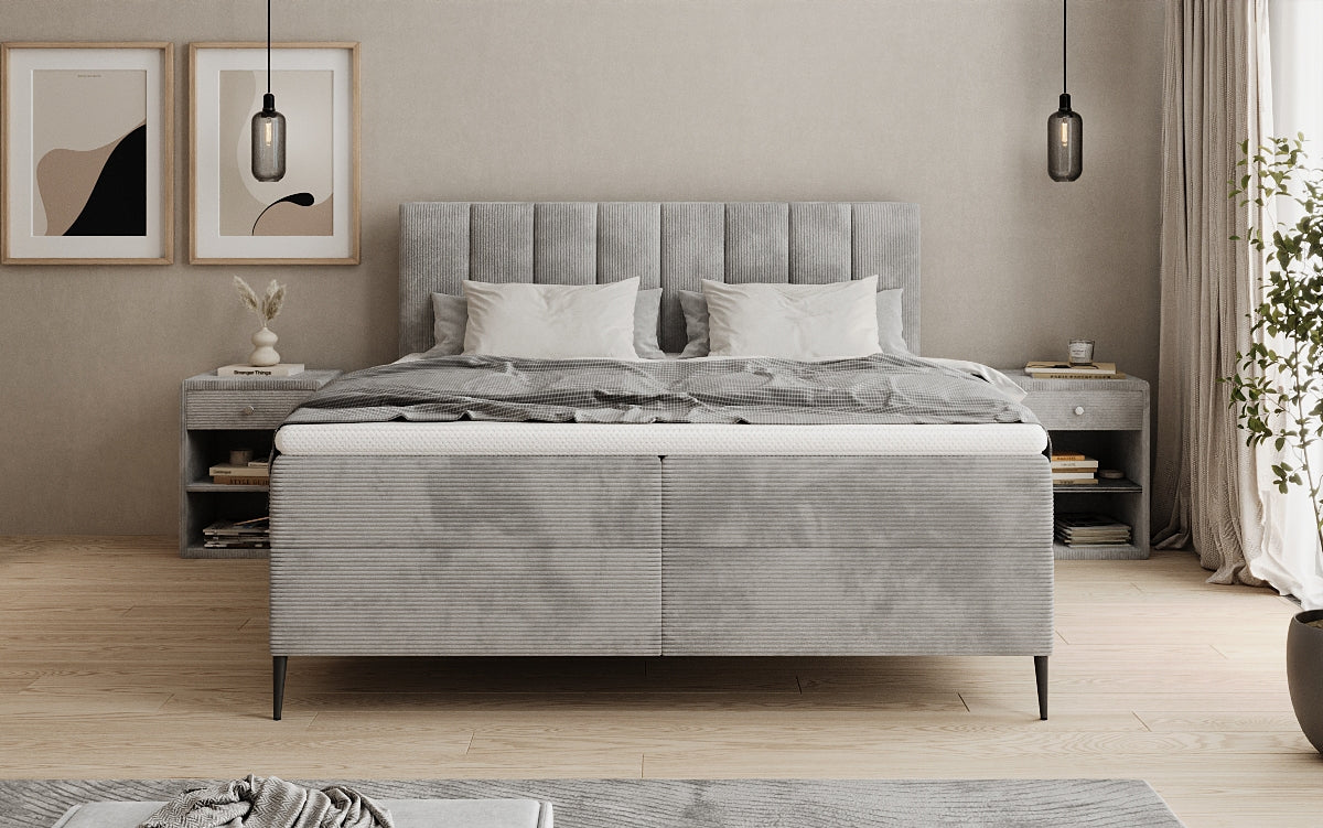 Lucca box spring bed in Corduroy with storage and legs