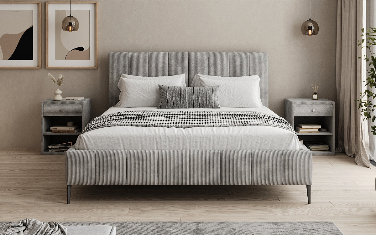 Designer upholstered bed Astrid in Corduroy with storage space