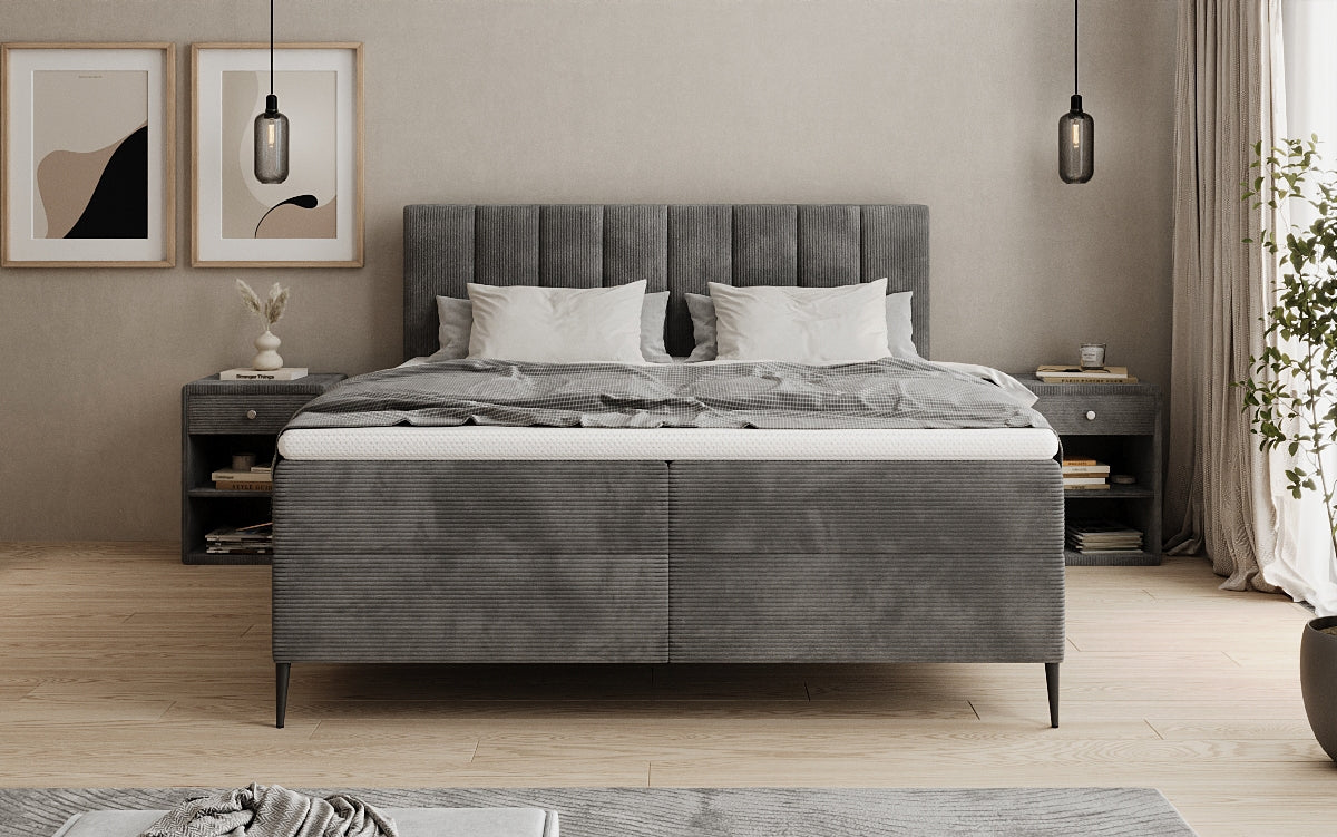 Lucca box spring bed in Corduroy with storage and legs