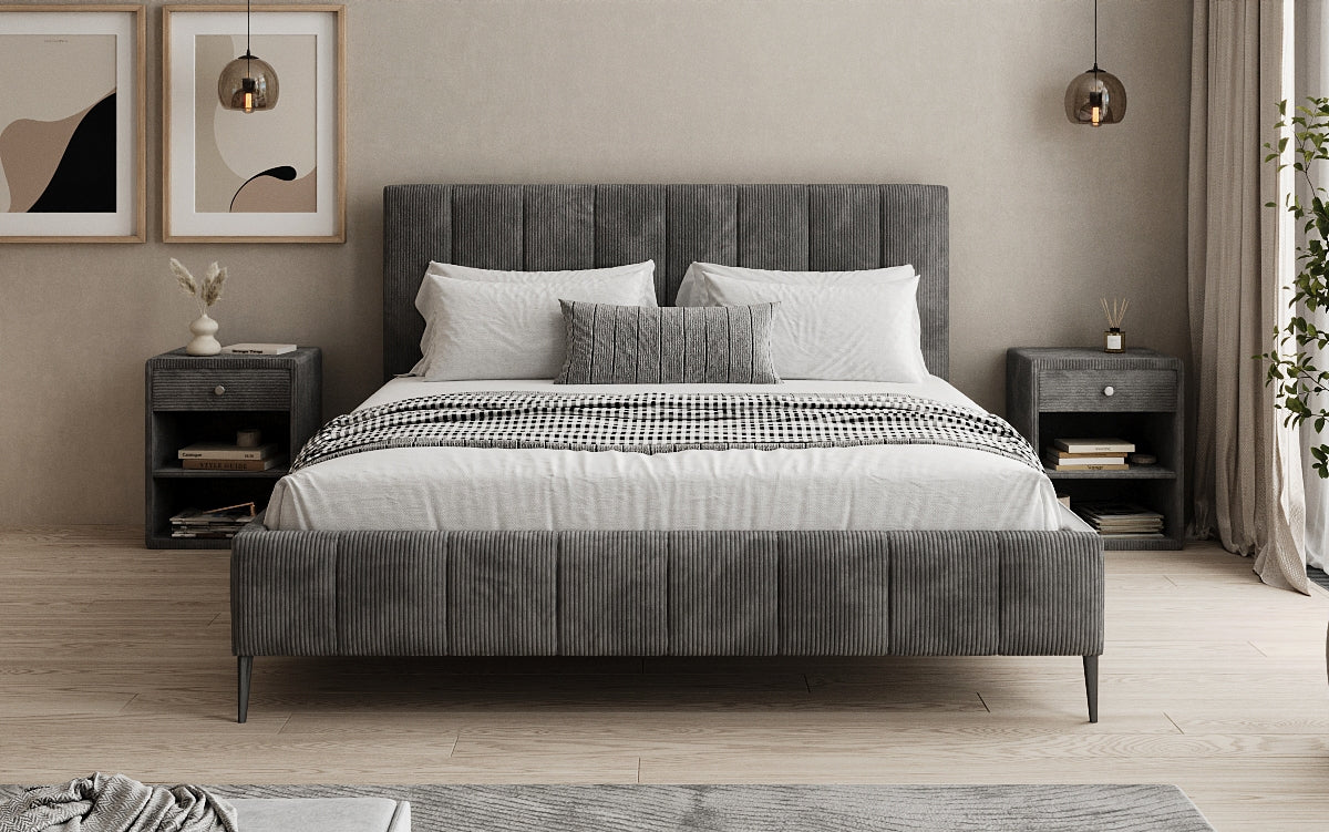 Designer upholstered bed Astrid in Corduroy with storage space